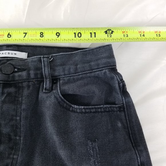 Pacsun Jeans Womens 25 High‎ Rise Black Denim Straight Destroyed Charcoal Wash - Picture 7 of 16